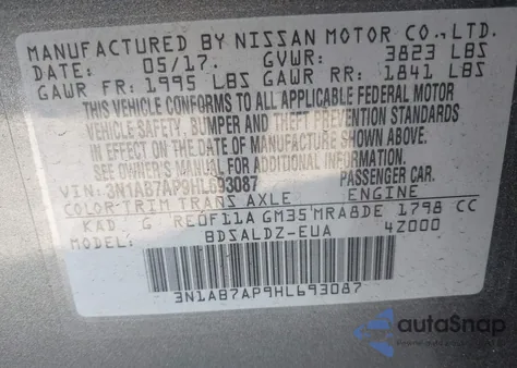 2017 Nissan Sentra Sv z USA, uszkodzony, nr VIN 3N1AB7AP9HL693087